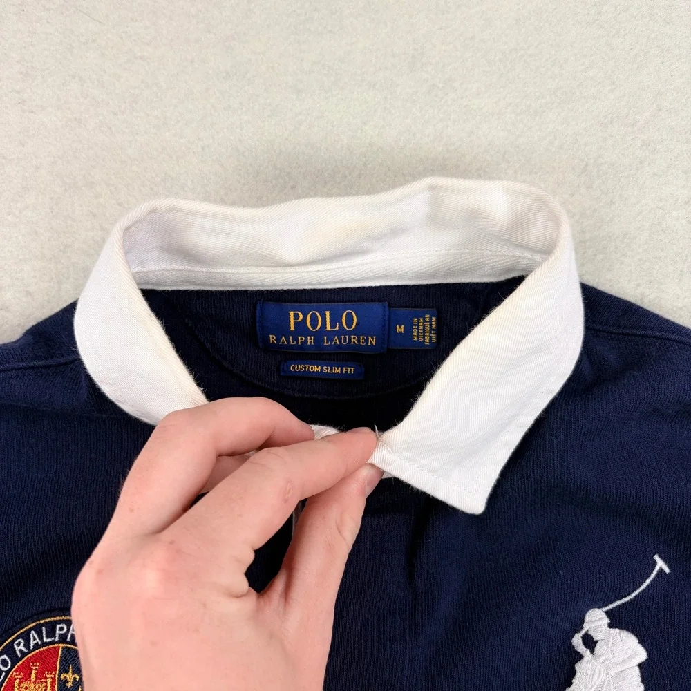Polo Ralph Lauren Mens Custom Slim Fit Rugby Shirt Navy Red White Large Pony M